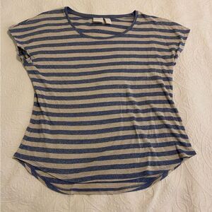 Chico’s size 2/Medium Striped Metallic Cotton Modal Blend Short Sleeve Shirt